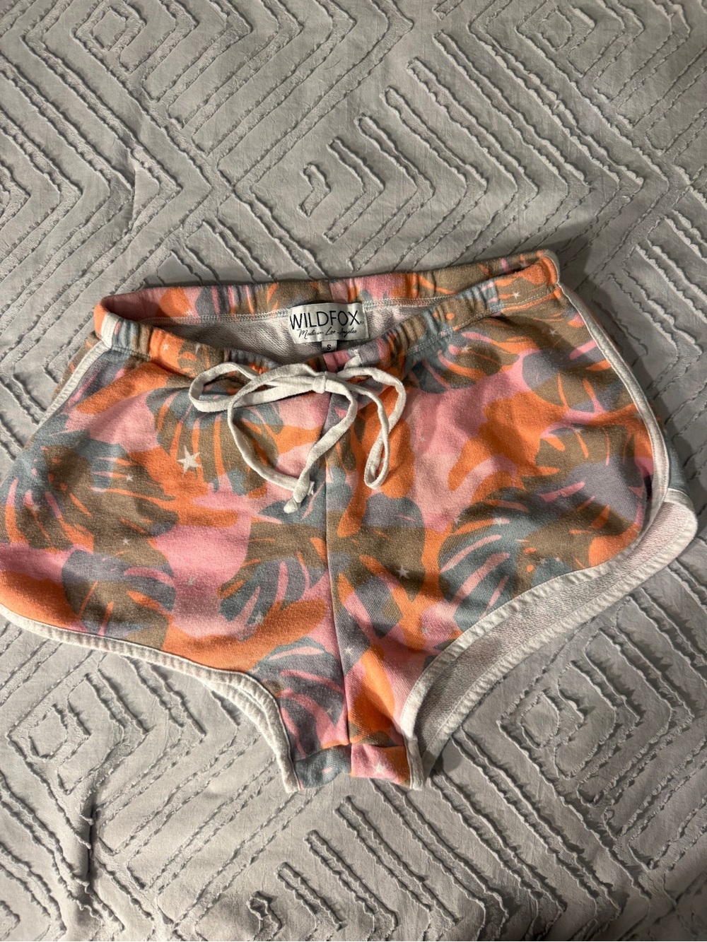 Wildfox Palm-Print Athletic Shorts in Pink and Orange